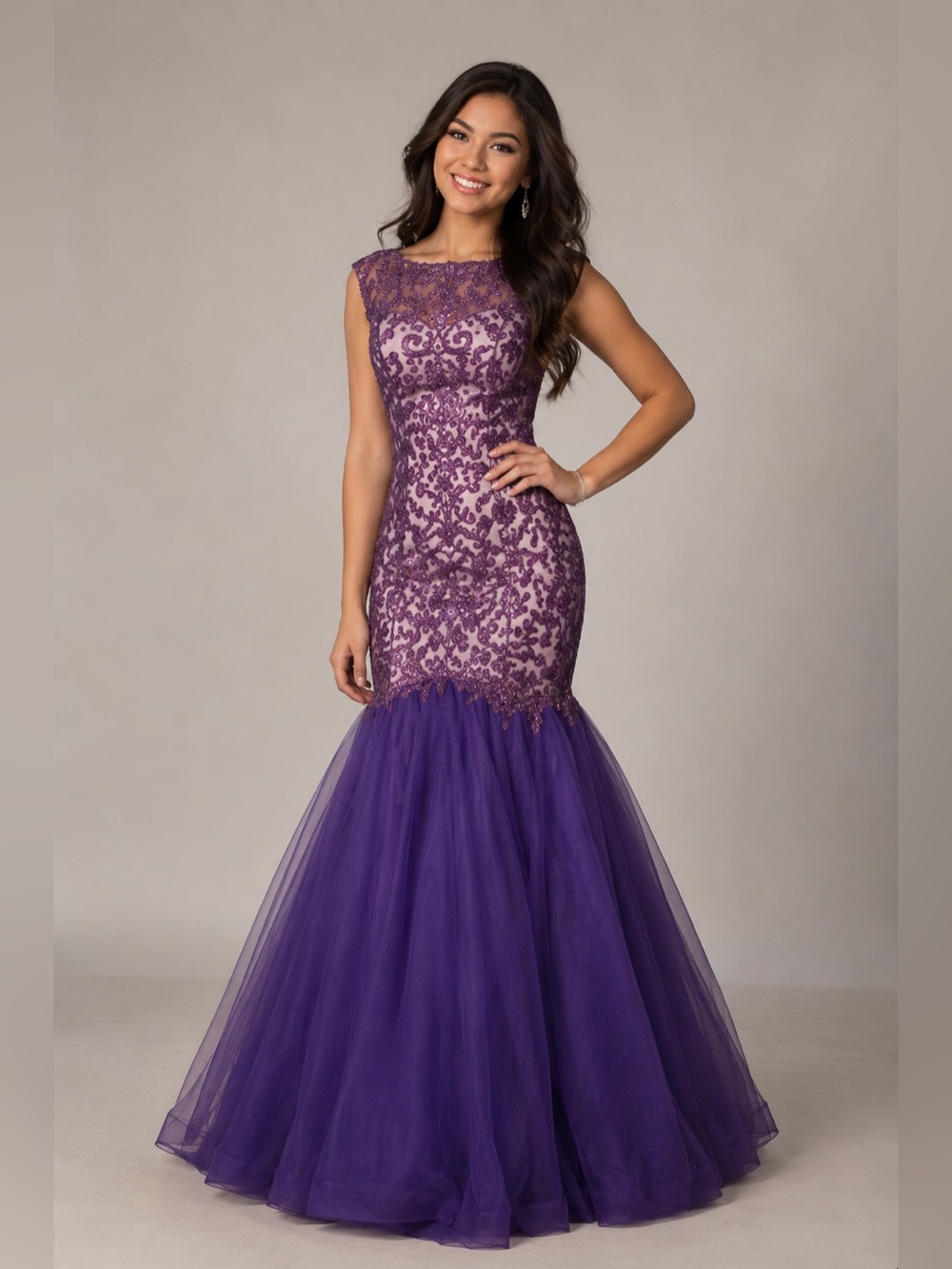 Madison James Purple Mermaid Prom Gown size (8)